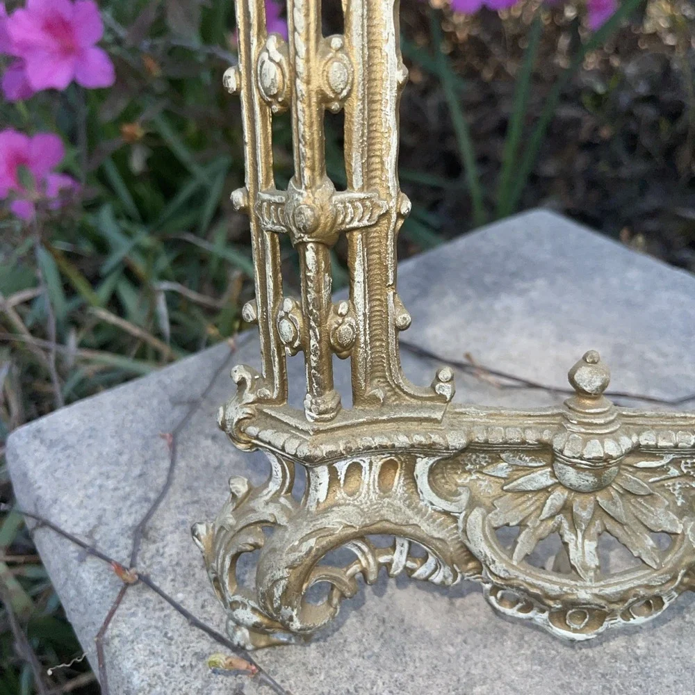 Rare Cherub Antique Ornate Cast Iron Angel Harp Picture Photo Frame 14